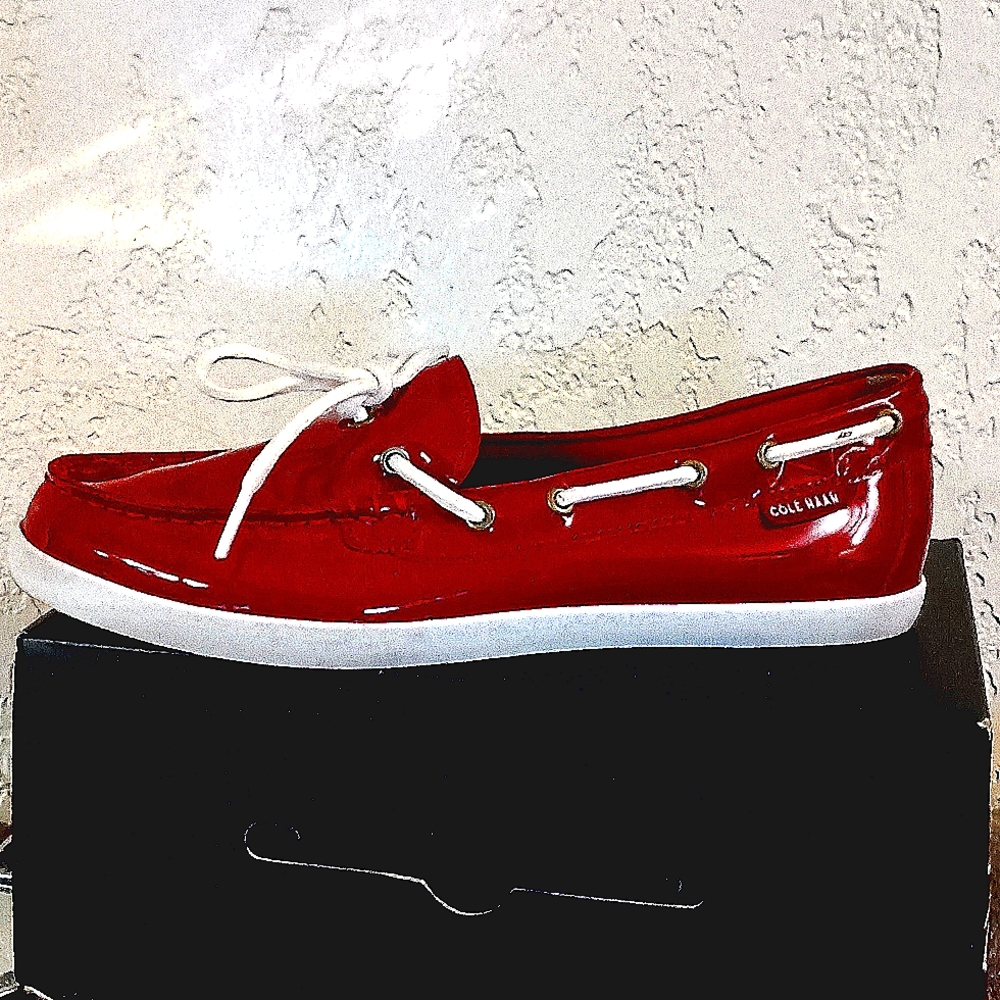 Cooler Haan patent leather loafers in vibrant red